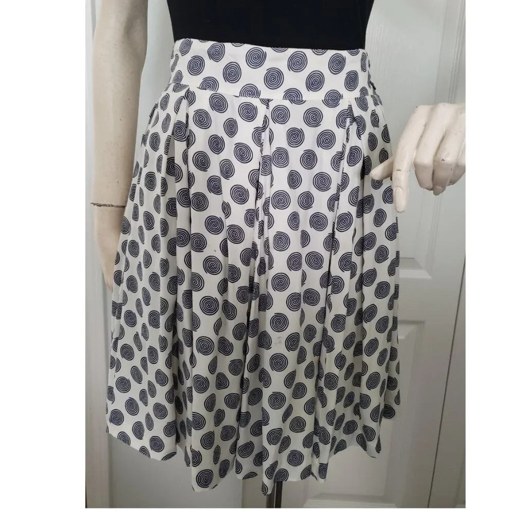 Esprit Swirl Polka Dot Pleated Navy and  White skirt with pockets